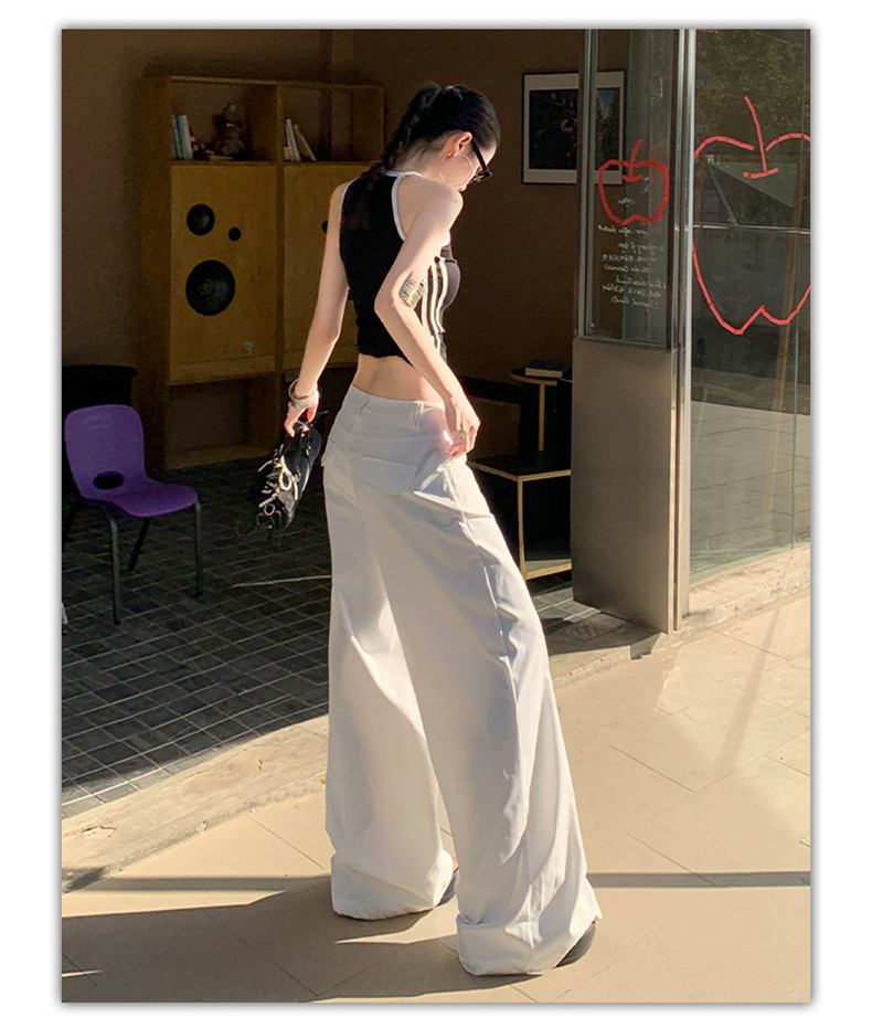 White Wide-Leg Casual Pants Light Weight High Waist Long Length Trousers for Tall Women