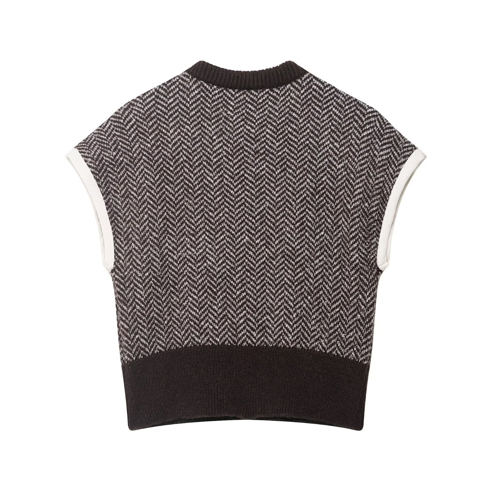 Crewneck Polyester Plain Fishbone Sweater Vest