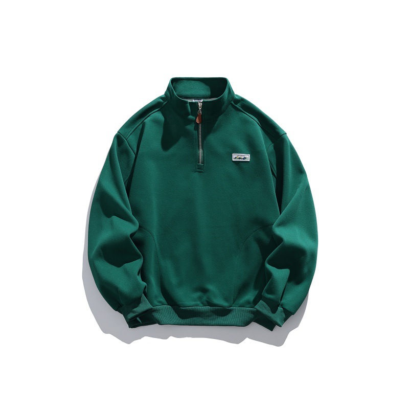 Streetwear Oversized Quarter Zip High Neck Emblem Hoodie