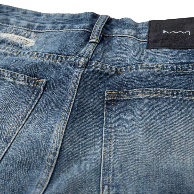 Distressed Cut-Out Tapered Jeans Men Japanese Retro Loose Fit