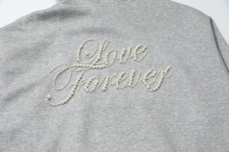 Street Style Letter Beaded Hoodie, Unisex Loose Casual Hooded Sweatshirt