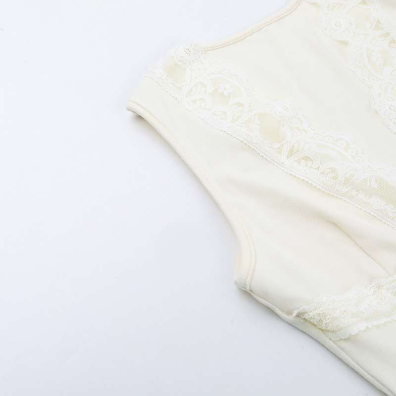 Lace patchwork V-neck bow vest top