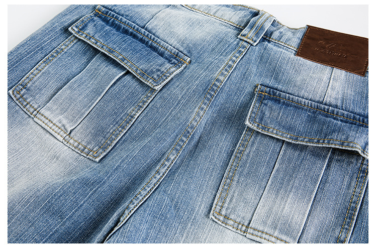 Multi-Pocket Loose Straight Leg Wide Leg Washed Cargo Denim Pants