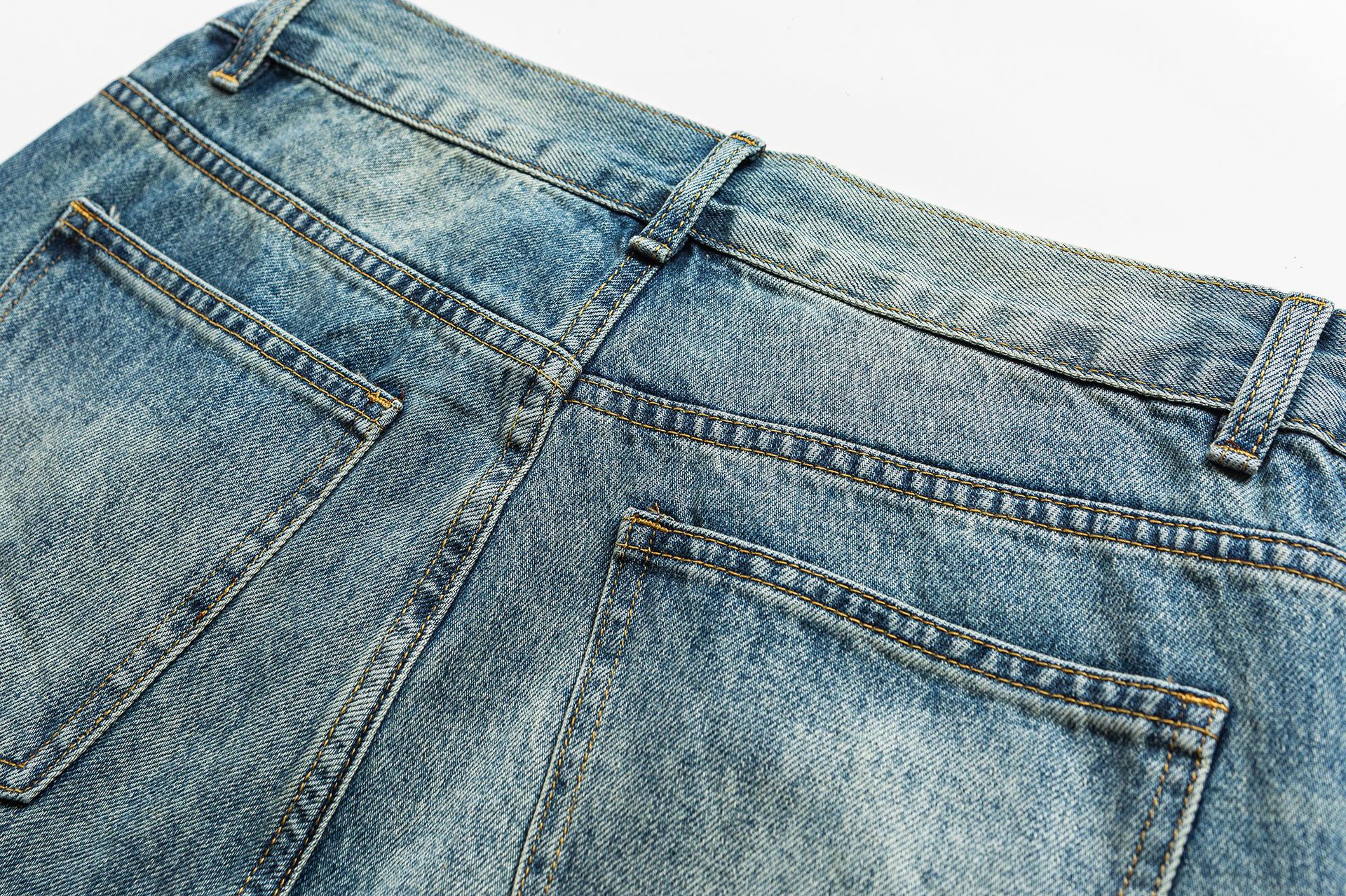 Lightning Crack Pattern Distressed Washed Denim High Waist Zipper Jeans