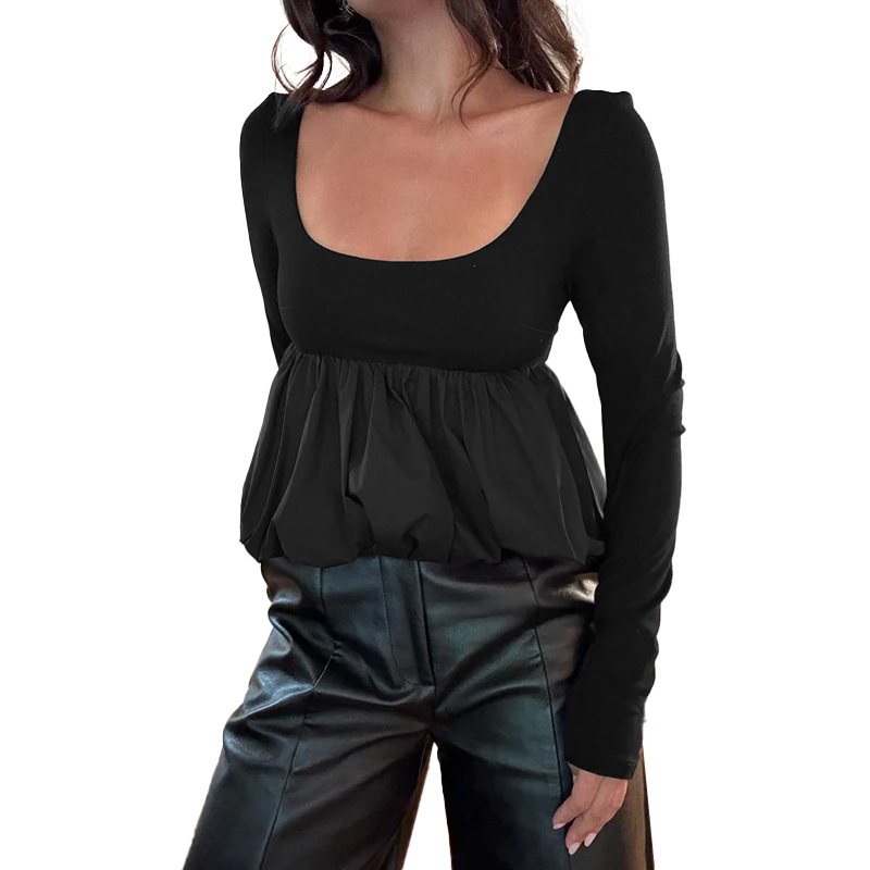 Sleek Scoop Collar Full Sleeve Blossom Print Top