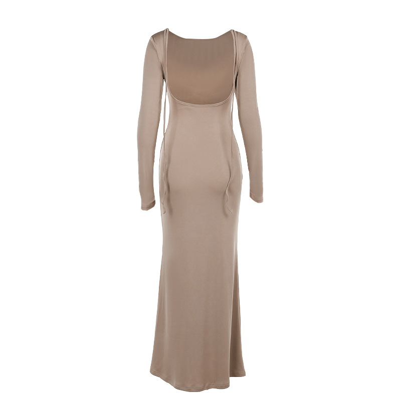 High Waist Round Neck Full Sleeve Maxi Dress