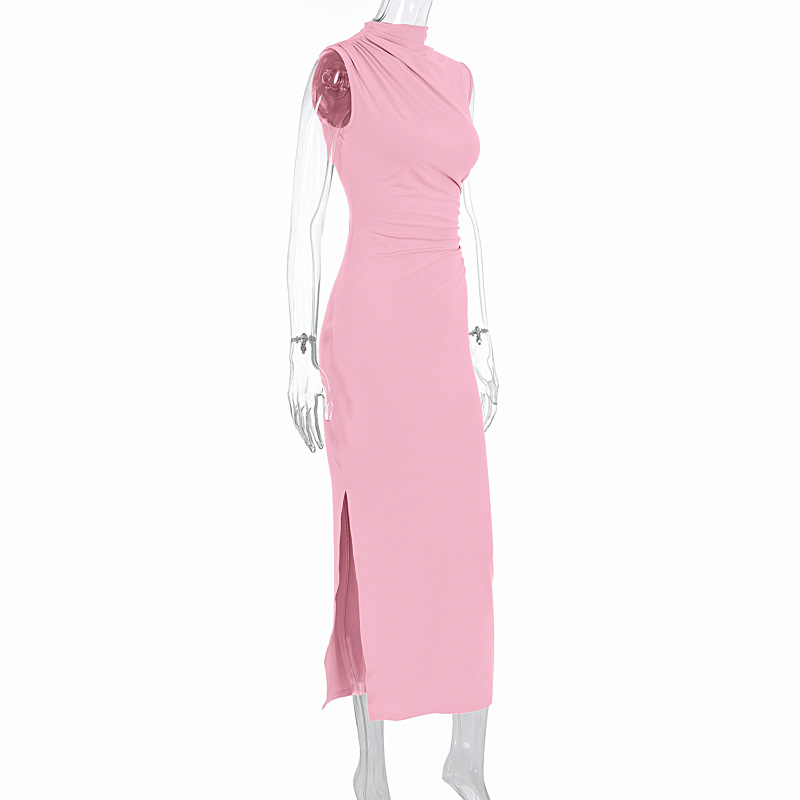 Mock Neck Side Split Bodycon Maxi Dress