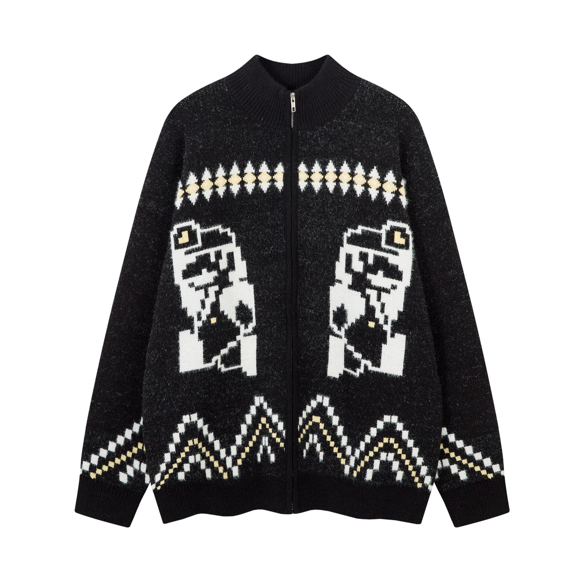 Loose Fit Jacquard Long Sleeve Cardigan