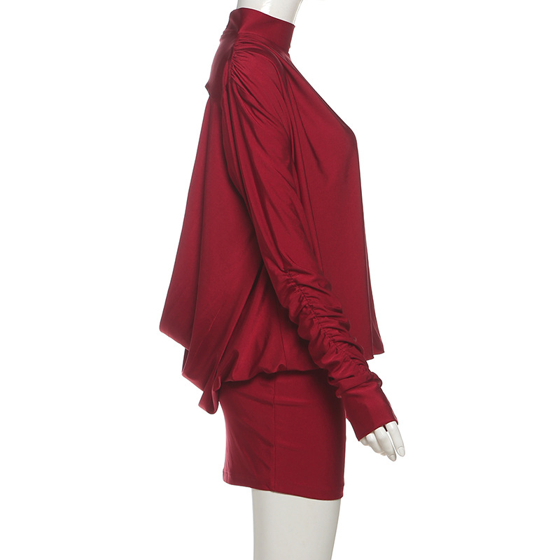 Plain Open Back Bodycon Turtleneck Full Sleeve Dress