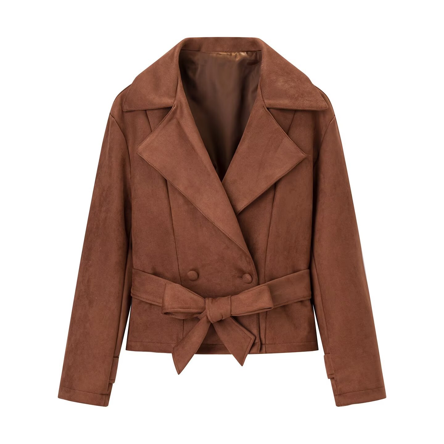 Collar suede texture double breasted jacket