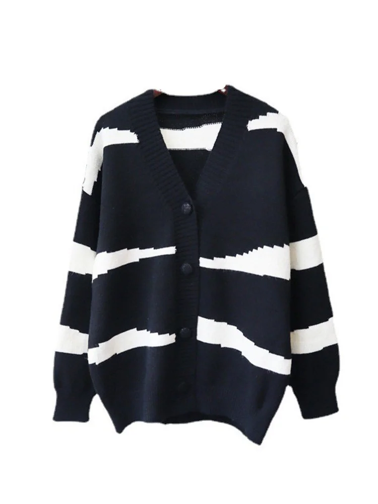 Ladies Curve Crew Collar Oversized Colorblock Cardigan