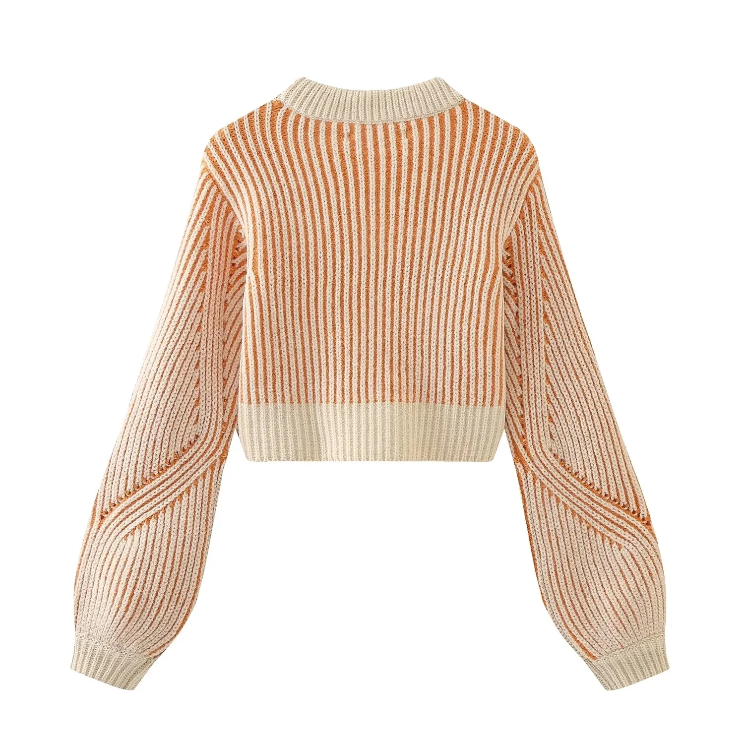 Ladies Crew Collar Banded Wrist-Length Keyhole Sweater