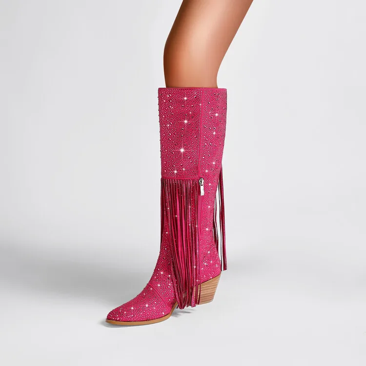 Ladies Rubber Tall Chunky V-Toe Boots