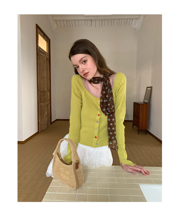 Solid Button Front Scoop Collar Long Sleeve Cardigan