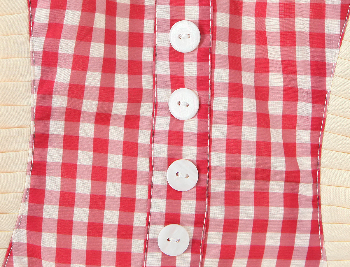 Sweet Red Plaid Single-Breasted Heart Pocket Halter Mini Dress
