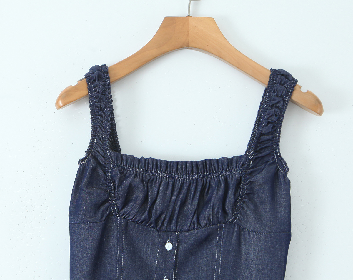 Square Neck Single Breasted Denim Dress