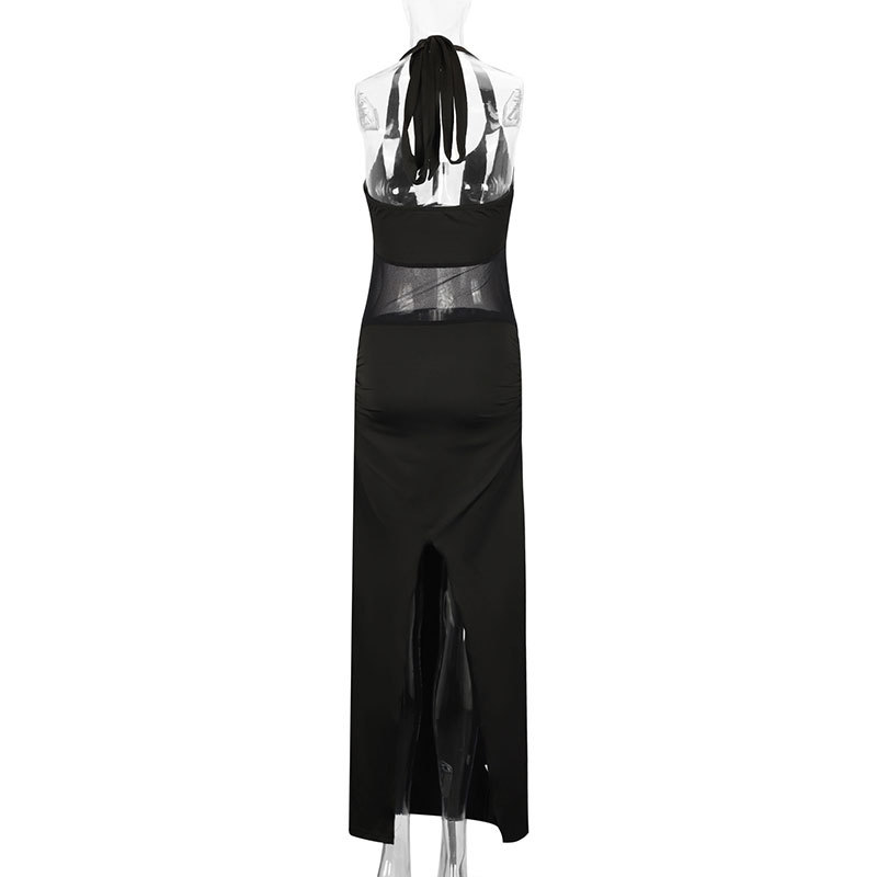 Curve-Hugging Open Back Tie Neck Side Split Dress