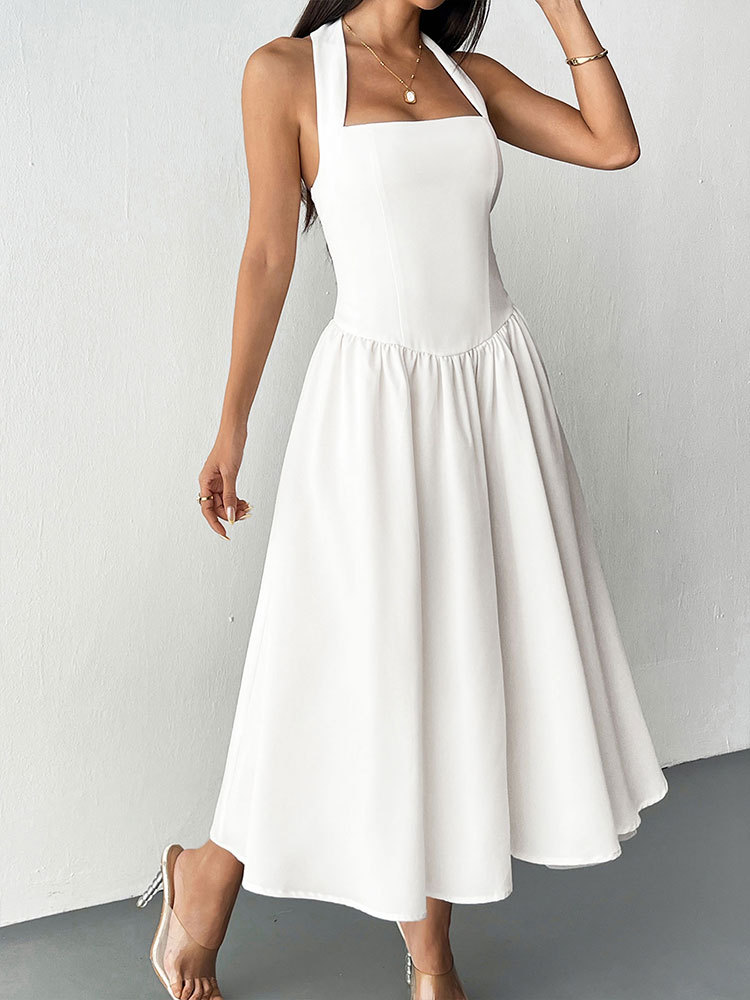 Halter Sleeveless Flared Maxi Dress