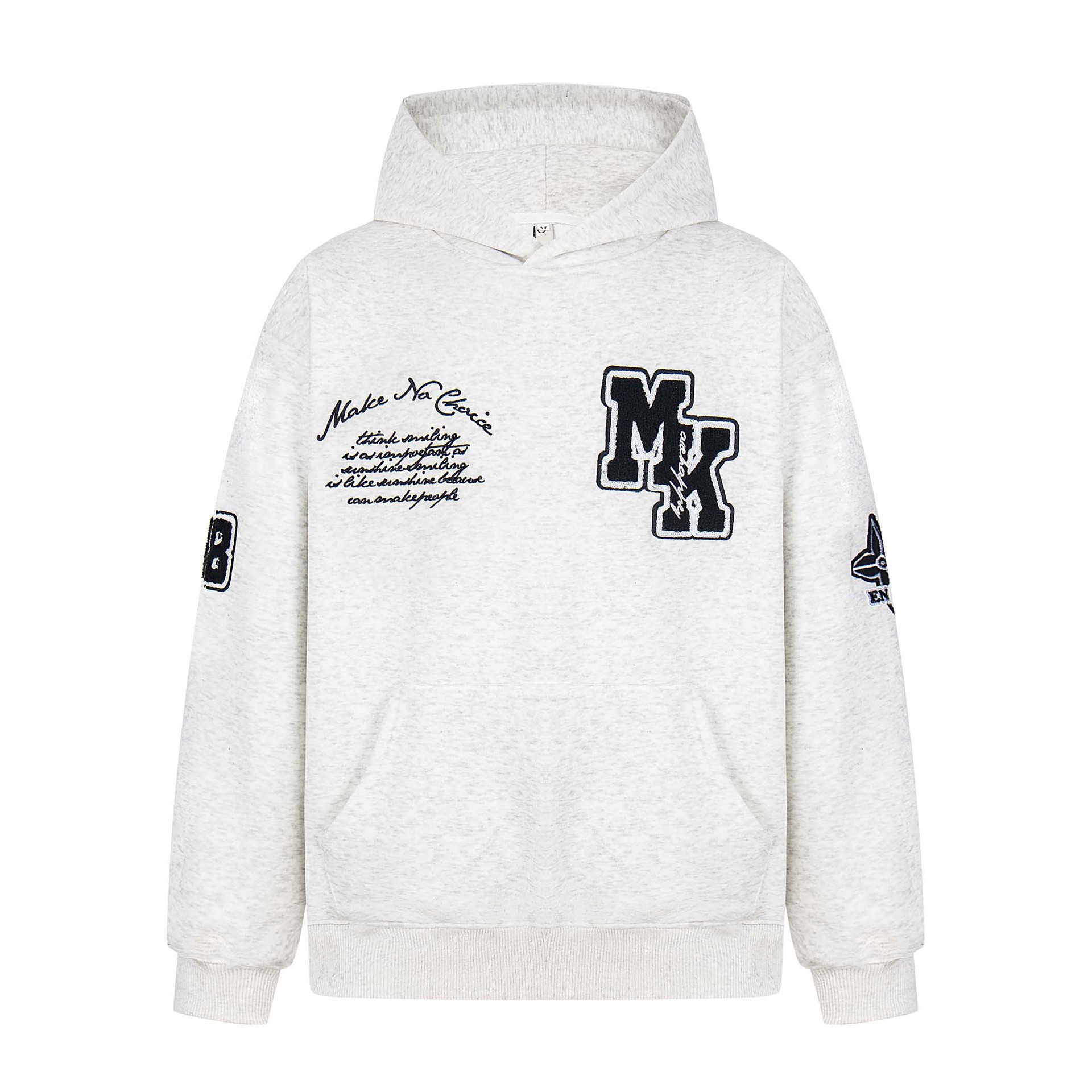Text Embroidered Long Sleeve Oversized Cotton Hoody