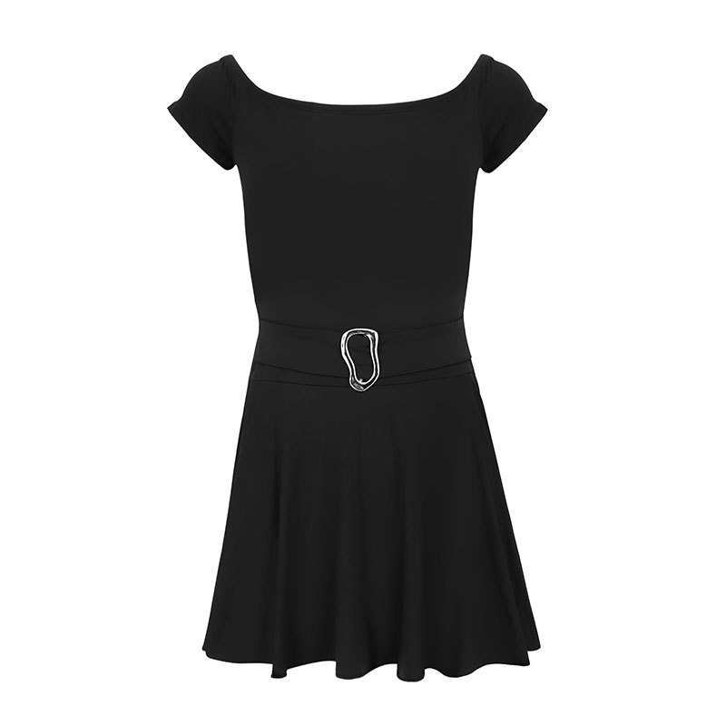 Polyester Short Sleeve Fitted Frilled Dress