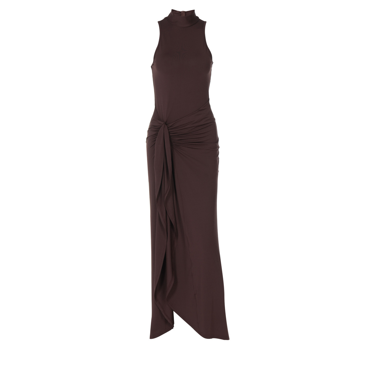 Solid Crew Armless Sash Split Dress