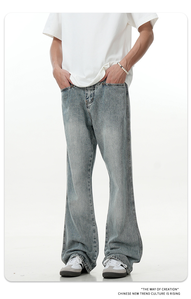 Blue Flared Denim Pants for Men and Women with Elastic Waist Casual Simple Cleanfit Trendy Slim Fit Long Trousers