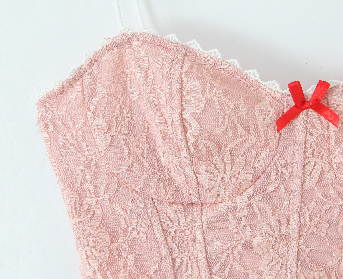 Lace bow strapless vest for women