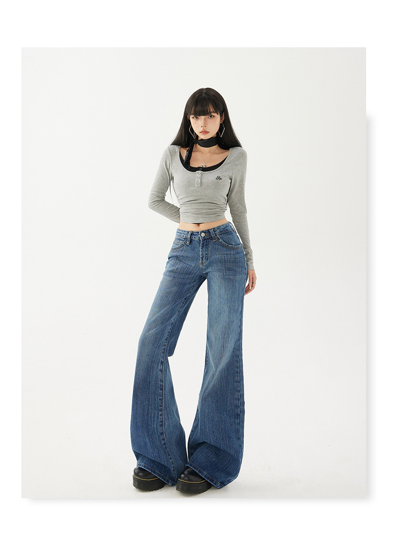 Women's Pattern Low Waist Flared Jeans Non-clinging Loose Trumpet Pants