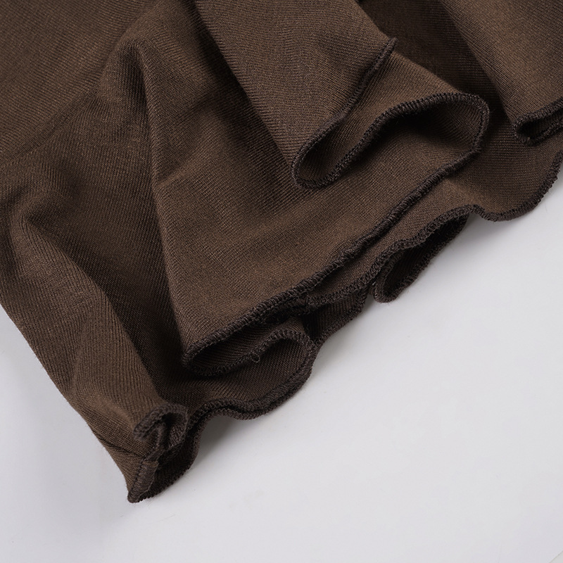 Solid Flounce Long Sleeve Short Tee Metallic Trim