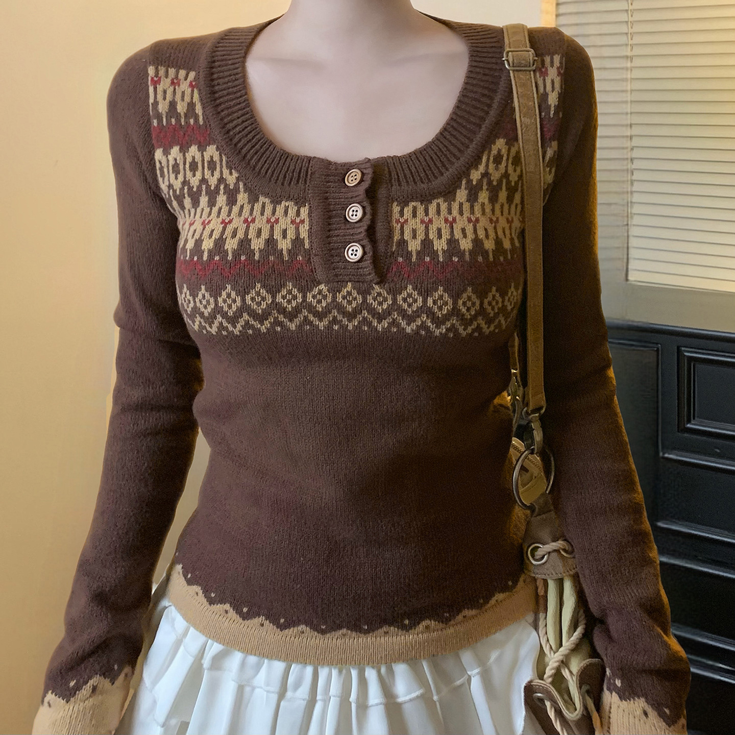 Two-tone Slim Thermal Henley Sweater