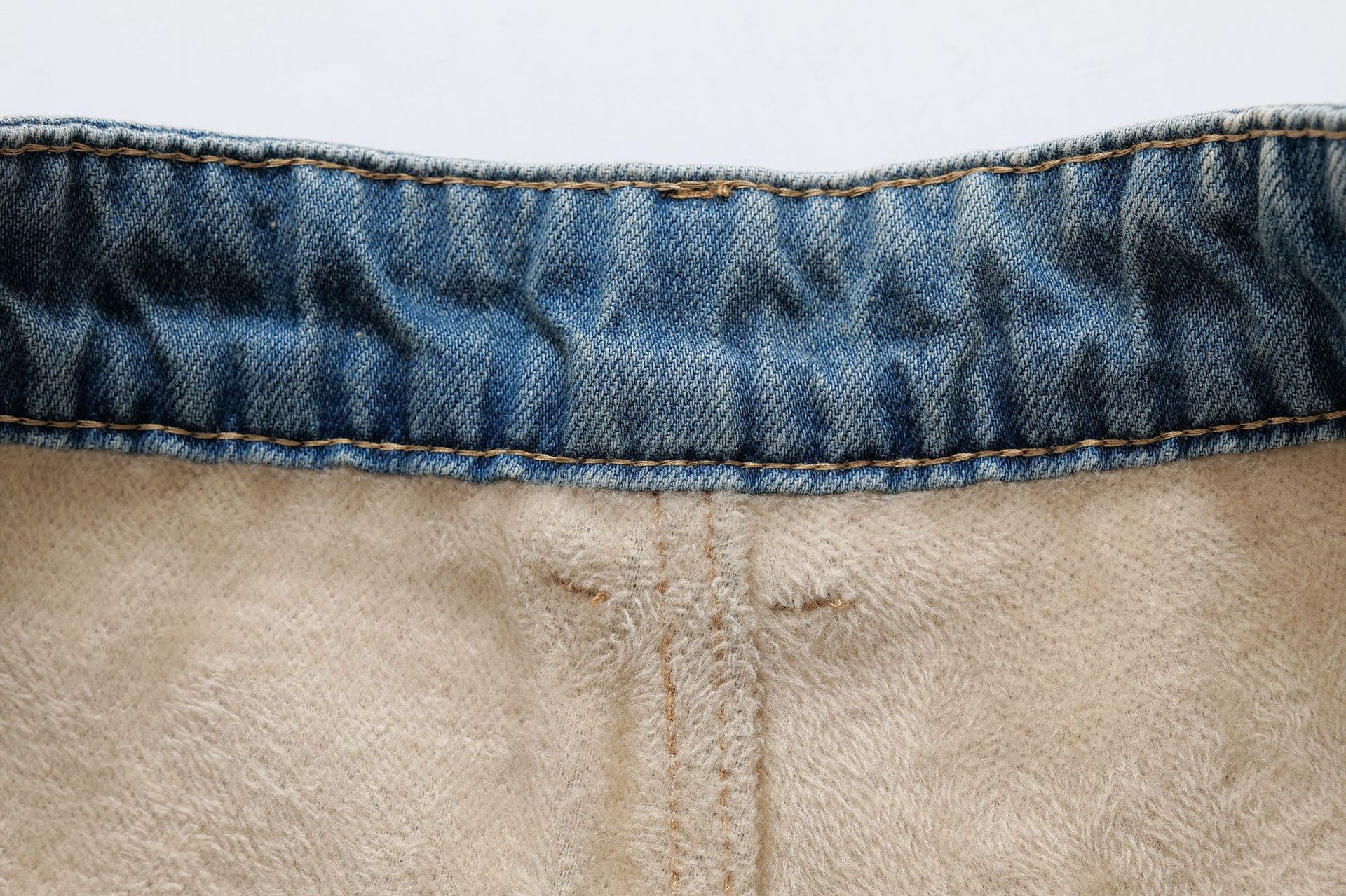 Vintage washed light blue warm and plush long straight leg jeans