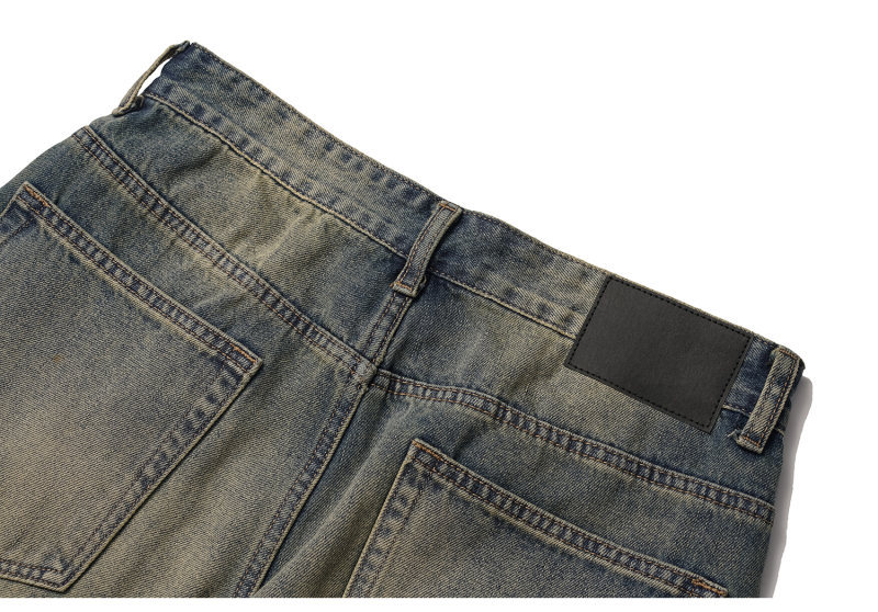 Washed Distressed Yellow Mud Dye Ripped Loose Jeans