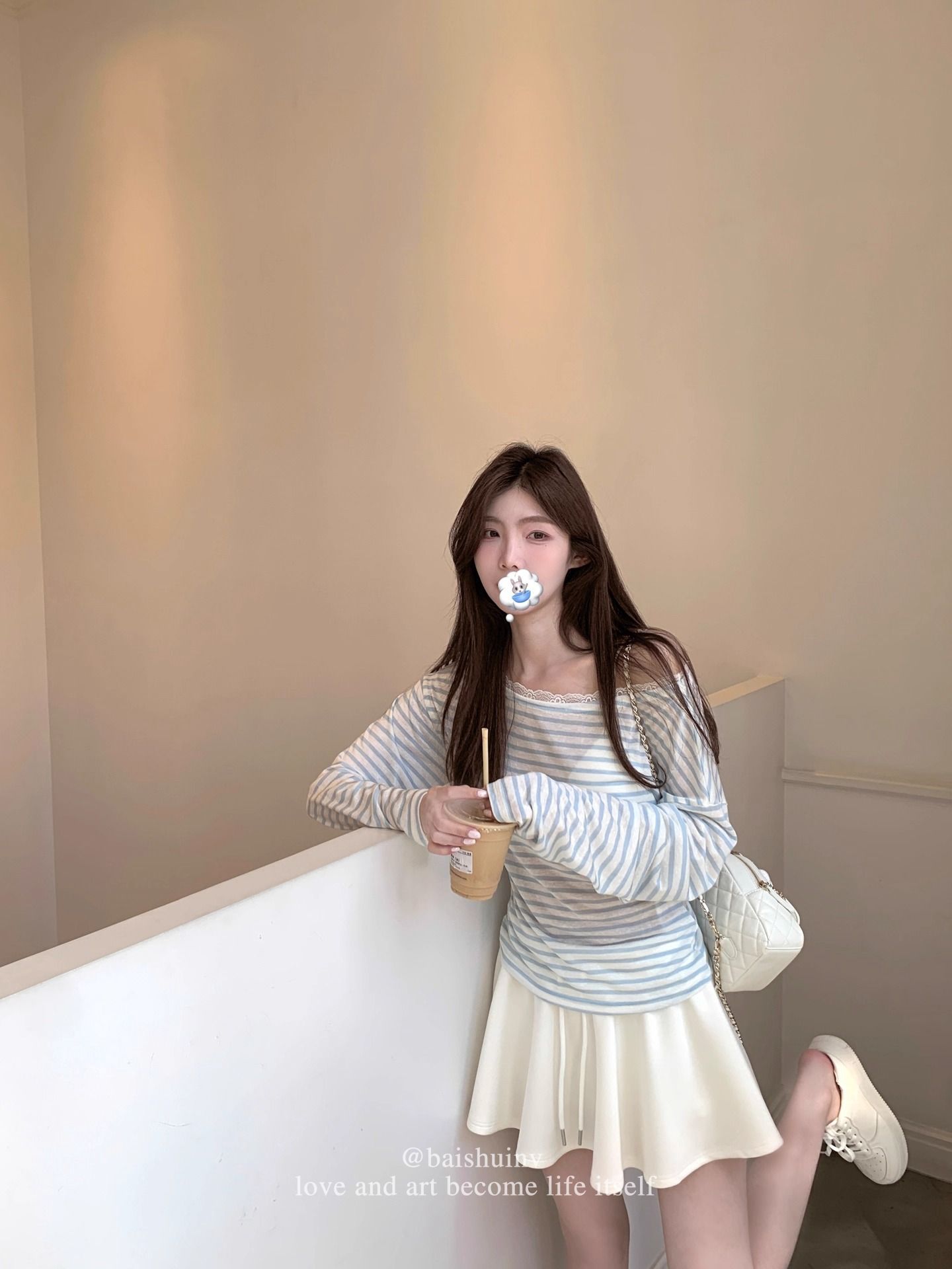 Chic Diagonal Neck Checkered Long Sleeve T-Shirt