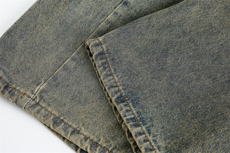 Washed Distressed Unisex Wide Leg Jeans Denim Material