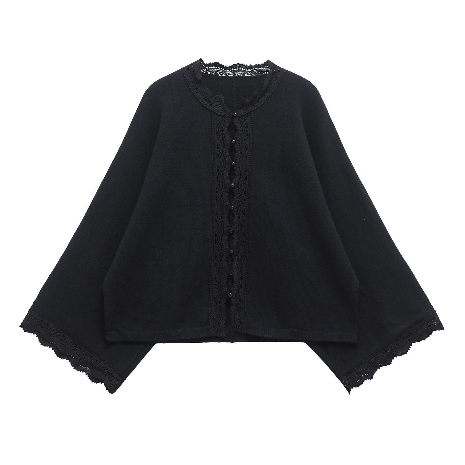 Regular Fit Loose Sleeve Solid Color Button-Front Cardigan