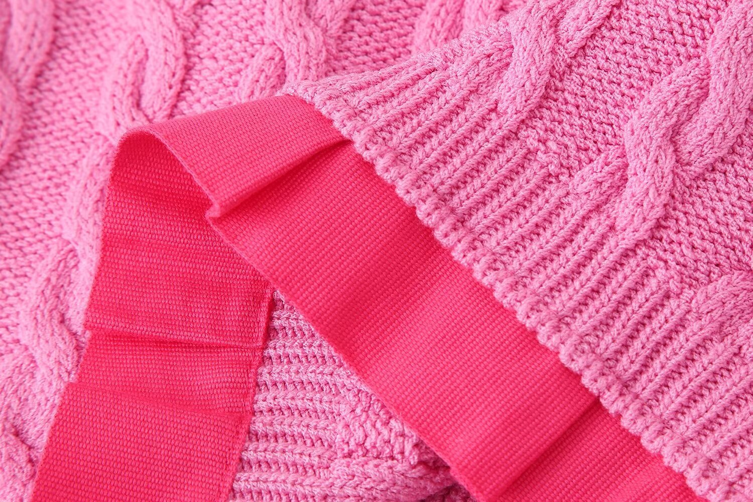 Round neck contrasting color open knit sweater patchwork jacket top