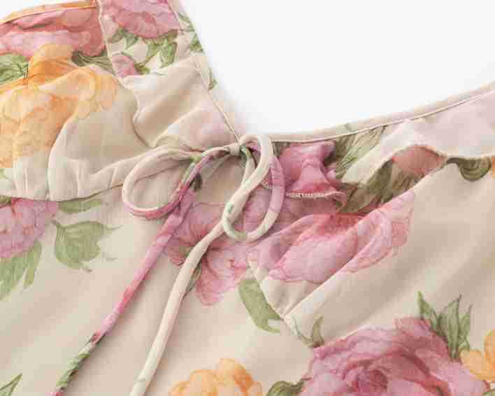 V-neck Tie Waist Slim Mesh Splicing Flounce Sleeve Dress