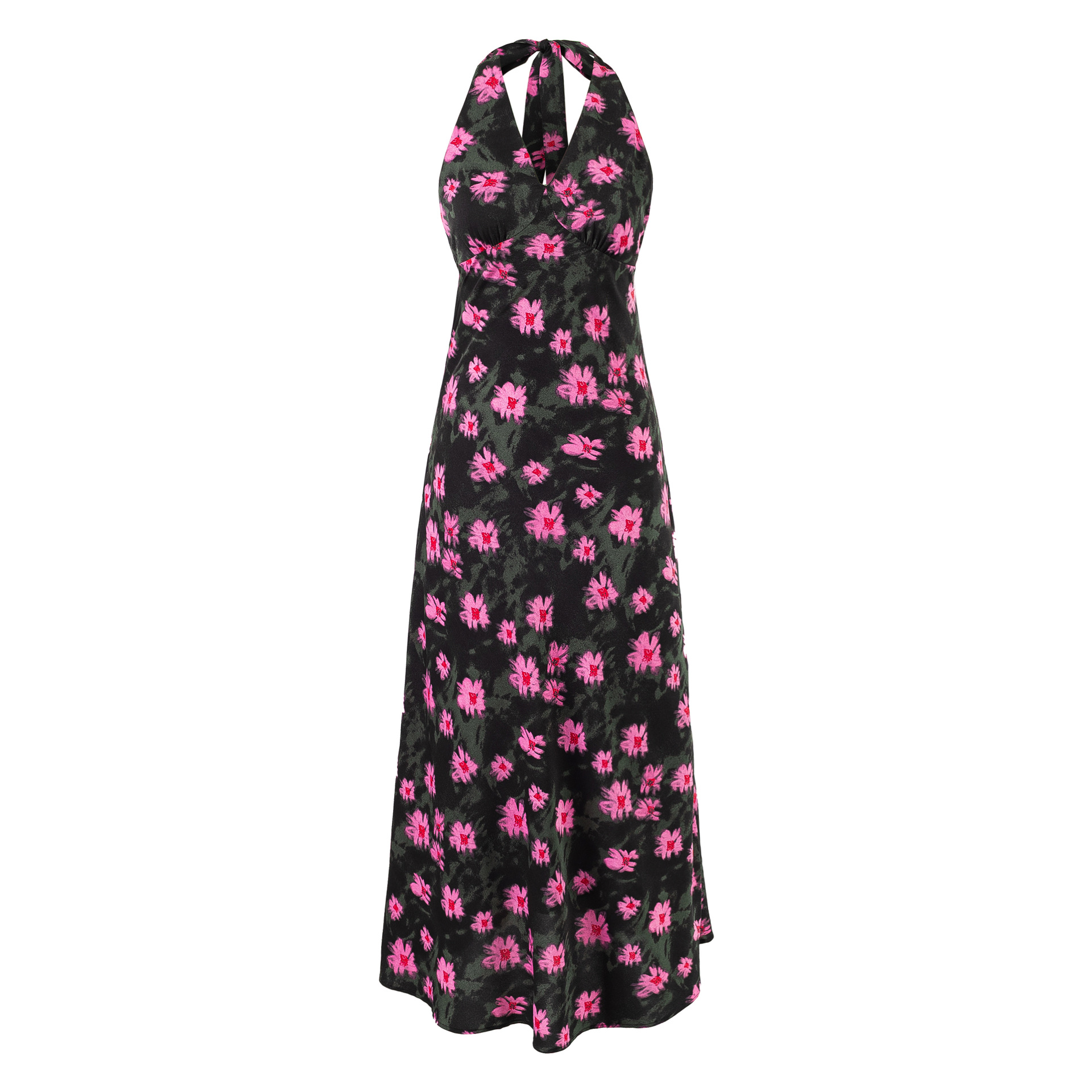 Cross-Tie Waist Print Strap Long Dress