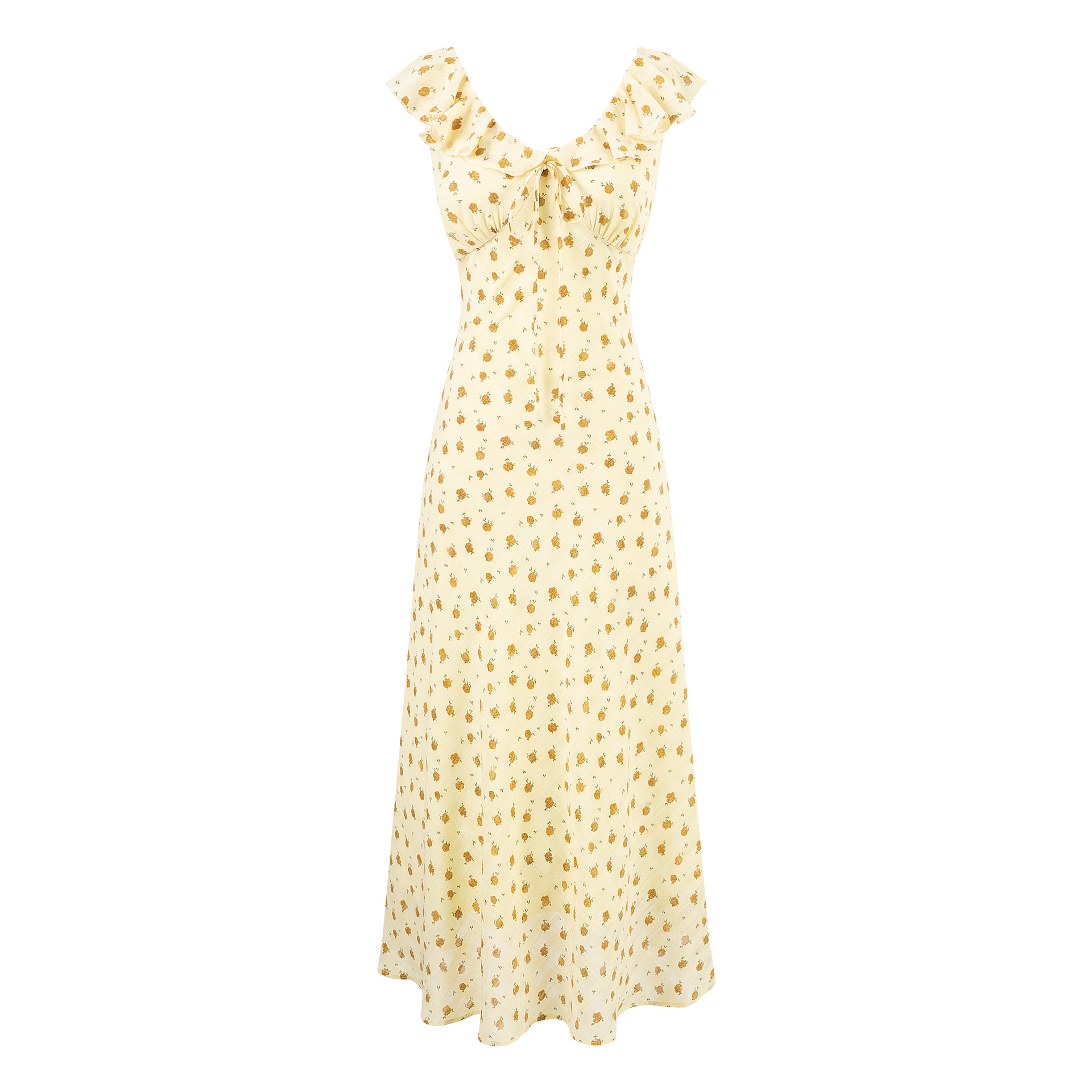 Print Ruffle V-Neck Dress