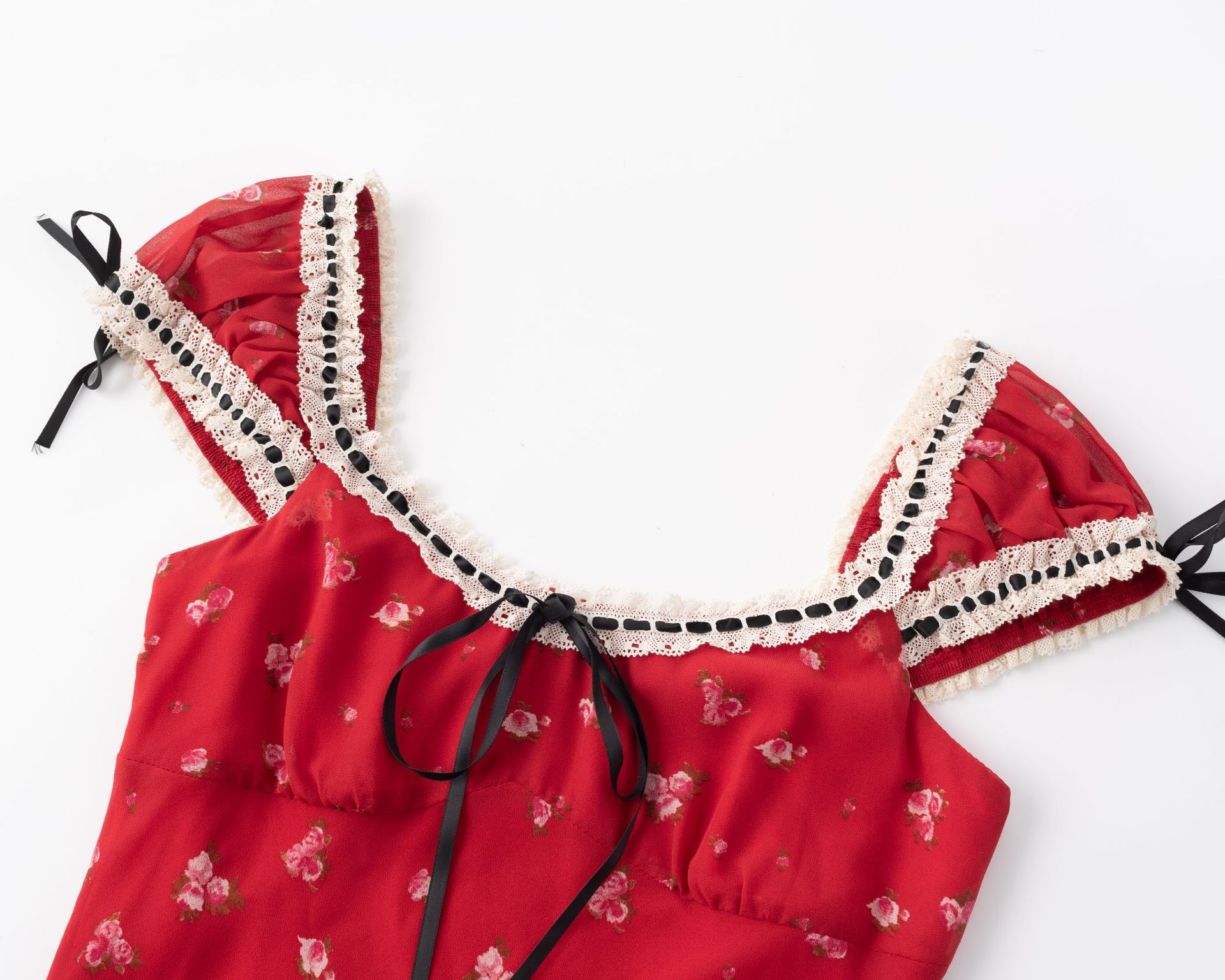 Cherry Red Printed Retro Charm Fitted Skirt Dress