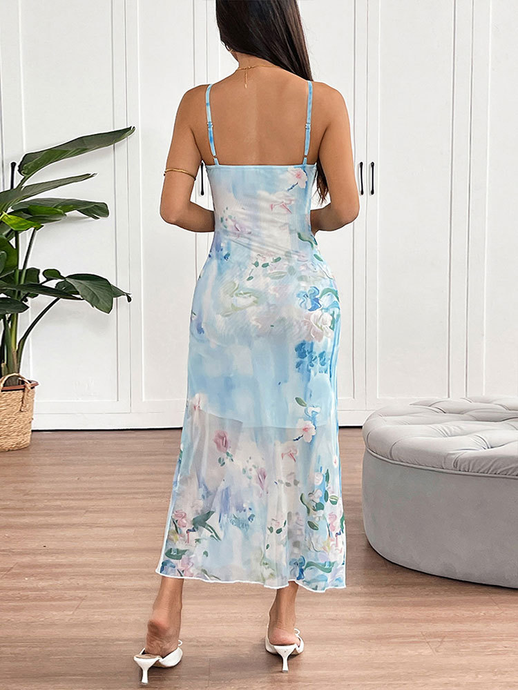 Long Polyester U-Neck Formal Evening Dress