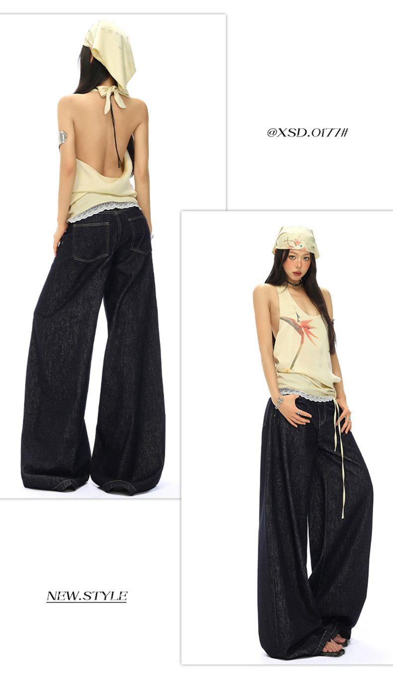 Light Blue High-Waisted Loose Fit Wide-Leg Jeans for Women, Casual Floor-Length Straight Leg Pants