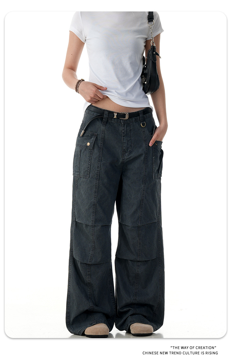 Flared Work Pants for Men and Women Slim Multi-Pocket Simple Loose Casual Pure Cotton Long Pants