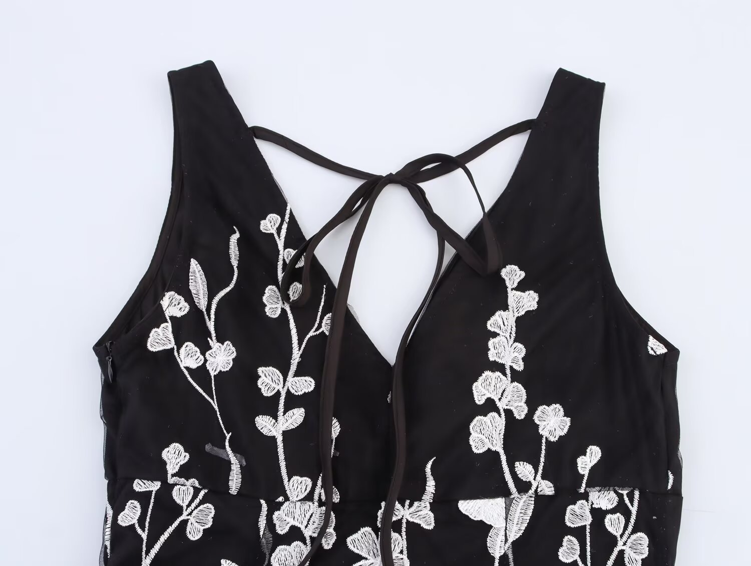 V-neck embroidered camisole A-line long skirt dress for women