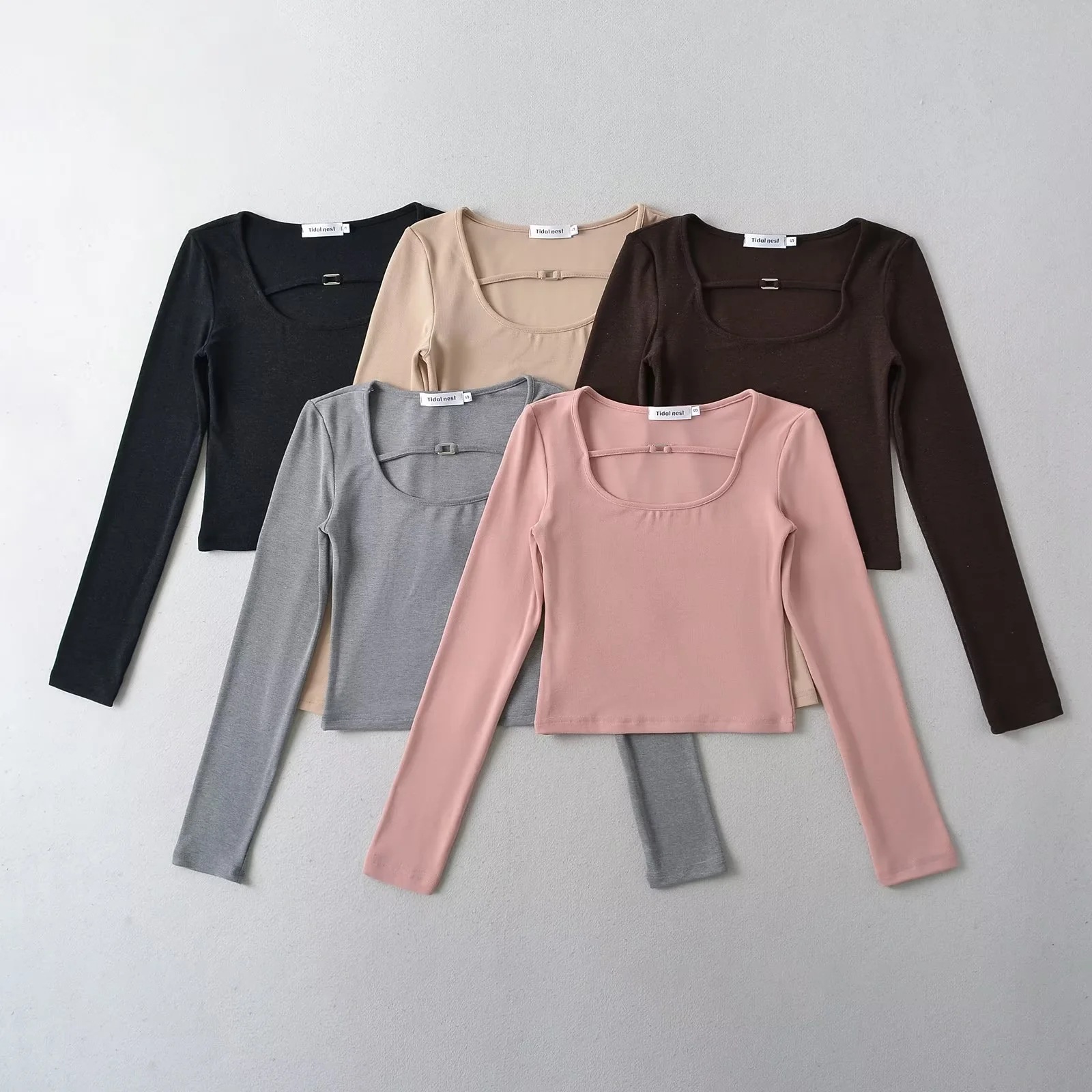 Wide Scoop Long Sleeve Cotton Top