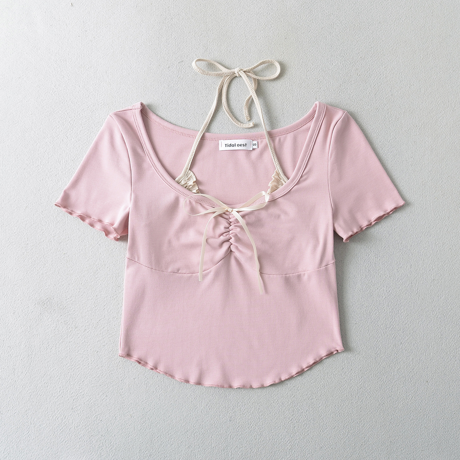 Faux Double Knot Short Sleeve Halter Top