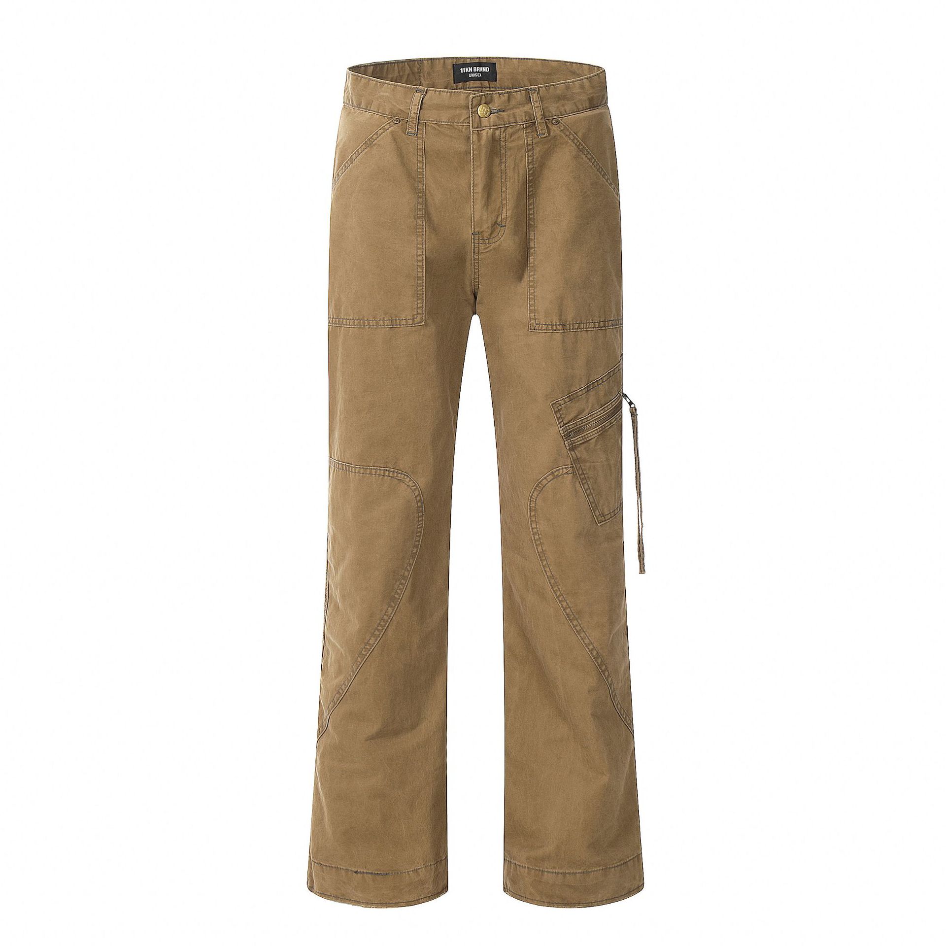 Multi-Pocket Work Pants Loose Straight Leg Casual Wide Leg Trousers for Men and Women