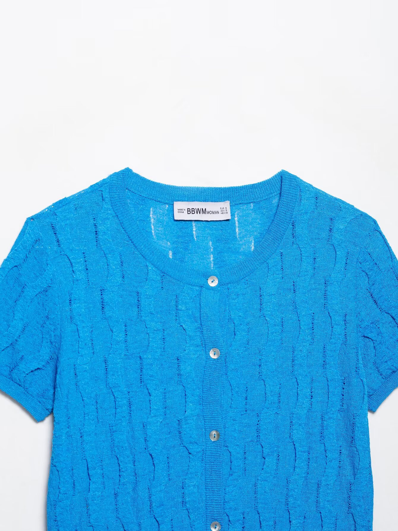 Ladies Navy Three-Quarter Sleeve Crew Button-Front Cardigan