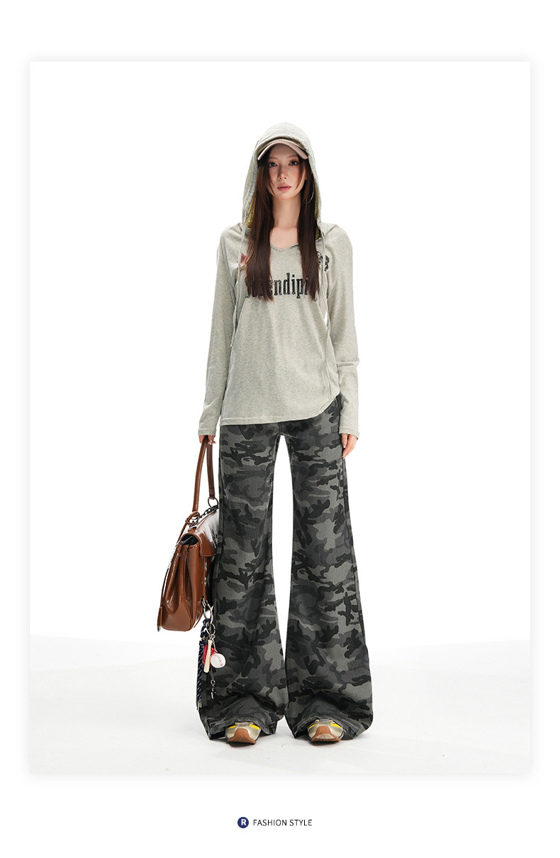 Women's Camouflage Flared Jeans Low Waist Pants