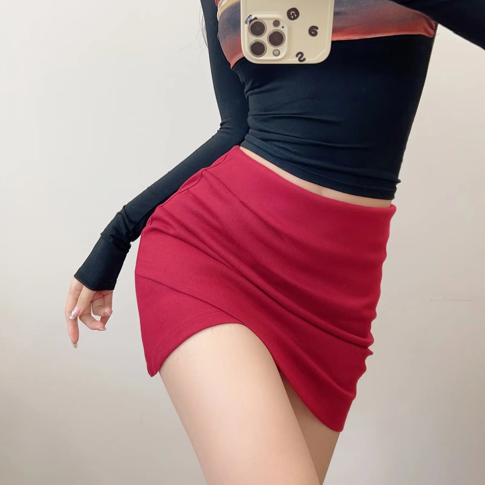 Asymmetrical Unprinted Cotton Blend Streetwear Skirt